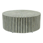Maaya Bone Inlay Round drum Coffee Table Black Striped
